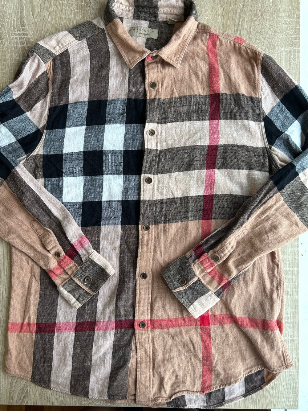 Burberry Red Beige and Black Plaid Button-Down Shirt XXL Unisex Men’s Women’s